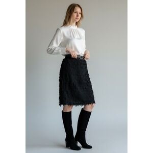 Worthington Textured Petal Skirt Size Large Black Knee Length Elastic Waist